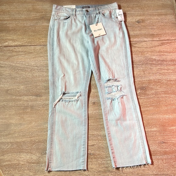 DL1961 Mara Ripped Straight Ankle High- Rise Instasculpt Straight Jeans in Ross - Picture 16 of 16